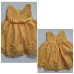 FRILLY SATIN LACE GOLD EMBRODIERY DETAIL LINED DRESS. | 6 MONTHS